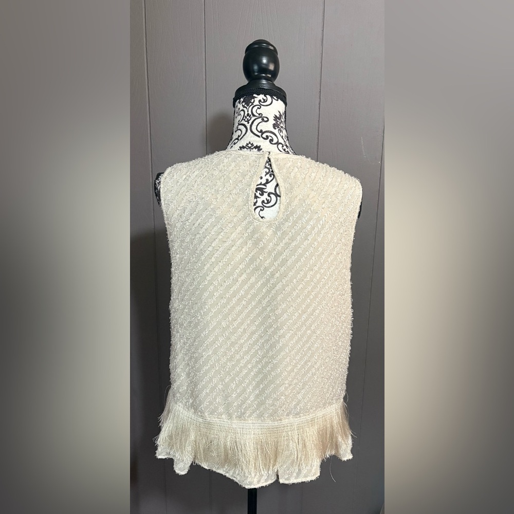 MAX STUDIO Cream Sleeveless Fringe Top - Picture 4 of 7